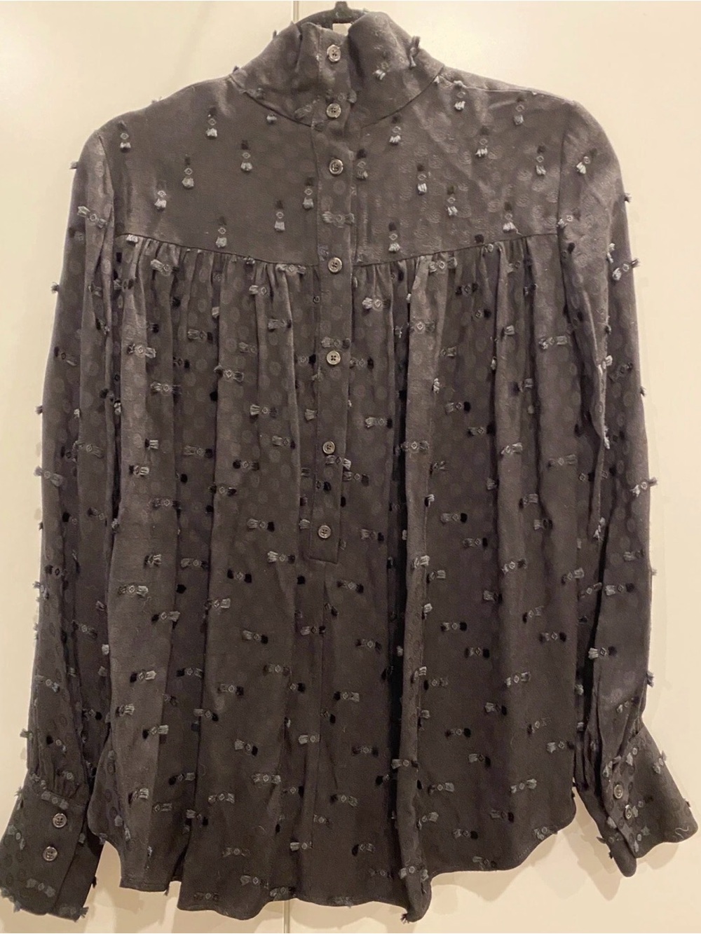 NWT Rachel Comey 2 Black Rite High Neck Fringe Crepe Textured Top Blouse Org$395 - Picture 2 of 9